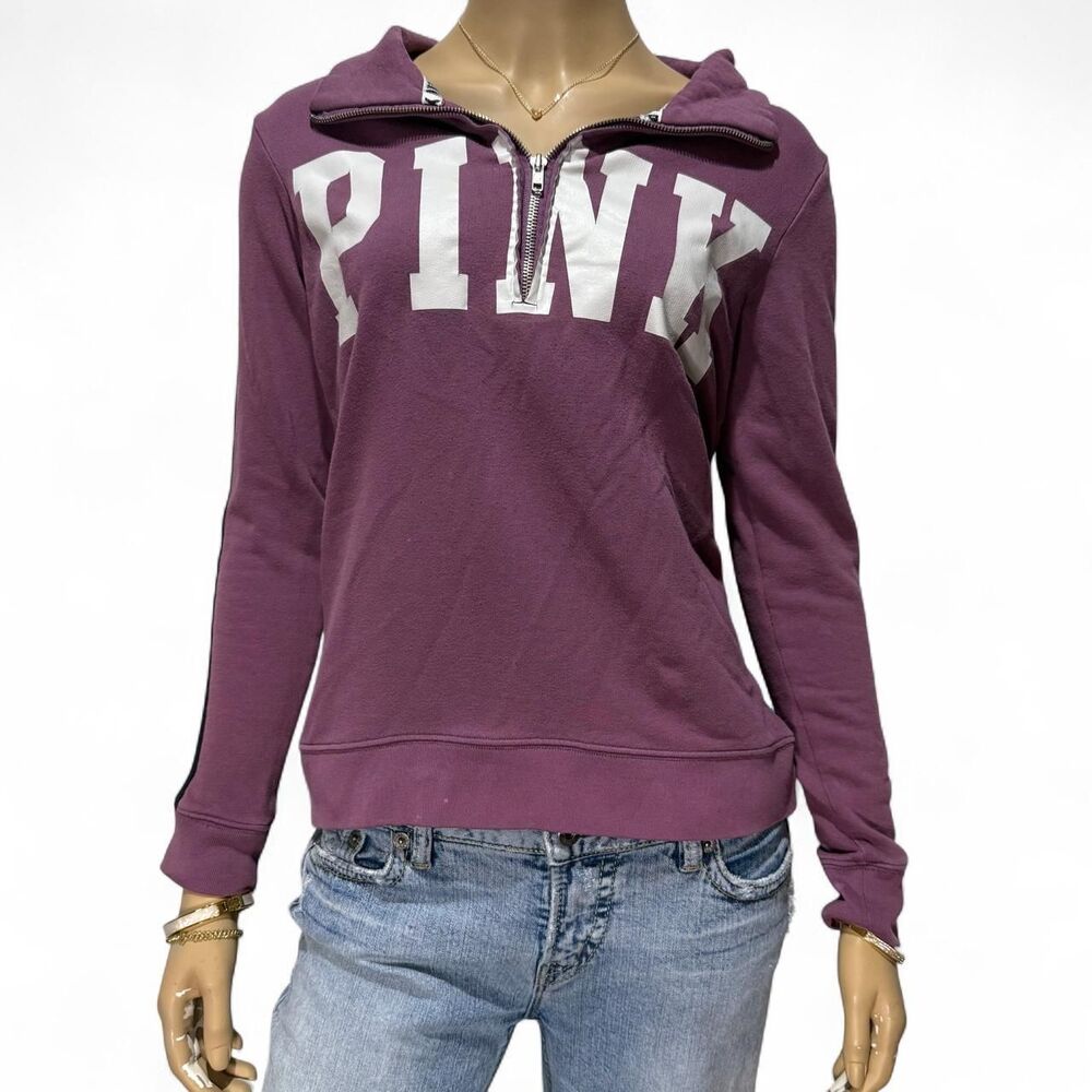 Victoria’s Secret PINK Quarter Zip Sweatshirt Women’s XS Purple Spellout Y2K